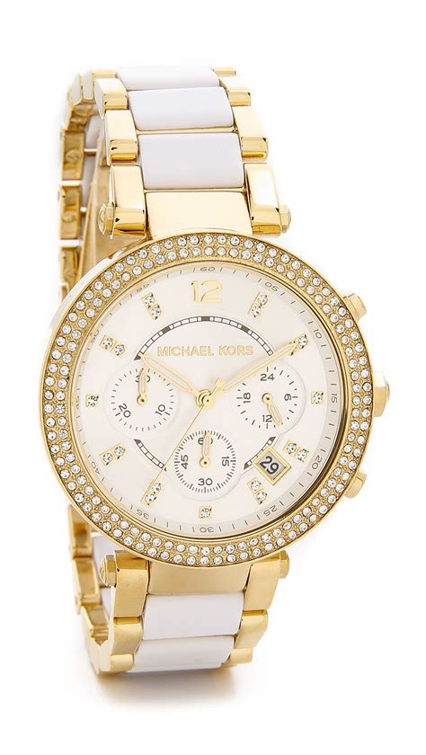 michael kors watch gold white|Michael Kors gold watch women.